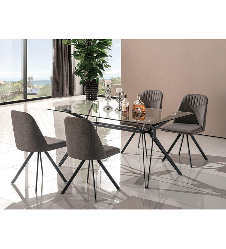 J&M Fresno Contemporary Clear Glass Top Black Metal Base Dining Set 5Pcs