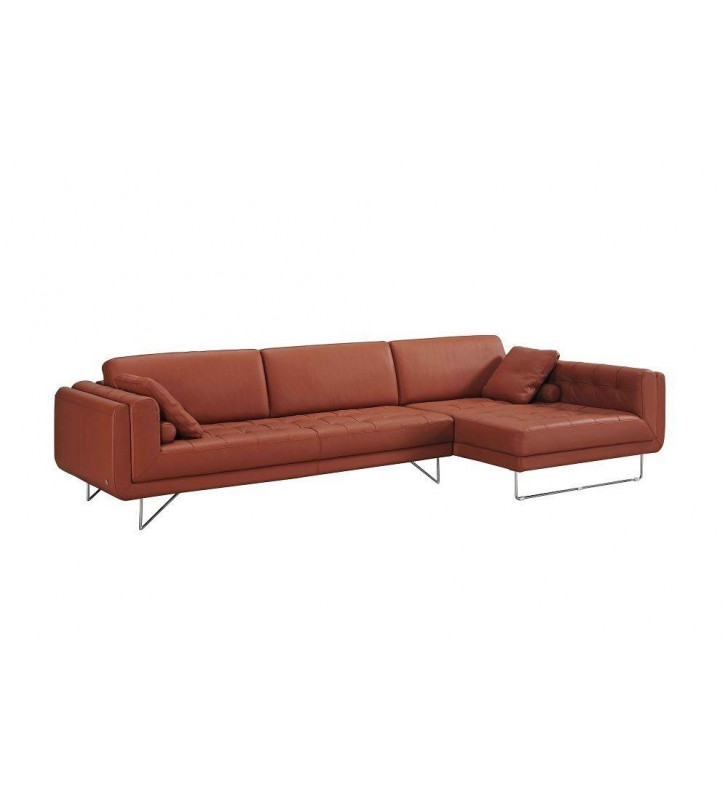 J&M Hampton Contemporary Premium Orange Leather Sectional Sofa Right Hand Chase