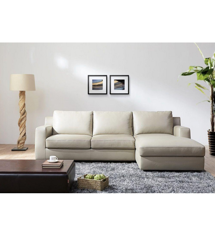 Beige Italian Leather Sectional Sleeper RHC Contemporary J&M Jenny 
