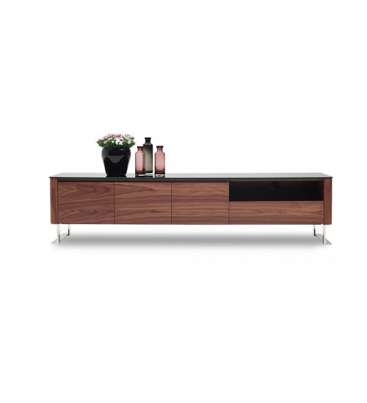 J&M Julian Modern Style Walnut Veneer Black Gloss Tv Base 