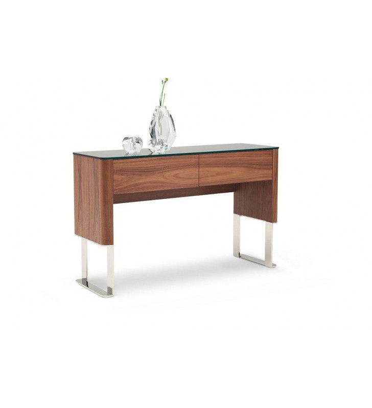 J&M Julian Modern Style Walnut Veneer Black Gloss Console Table