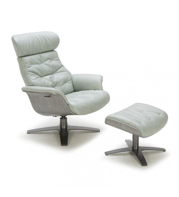 Premium Mint Green Italian Leather Lounge Chair W/Ottoman 2Pcs Contemporary J&M Karma