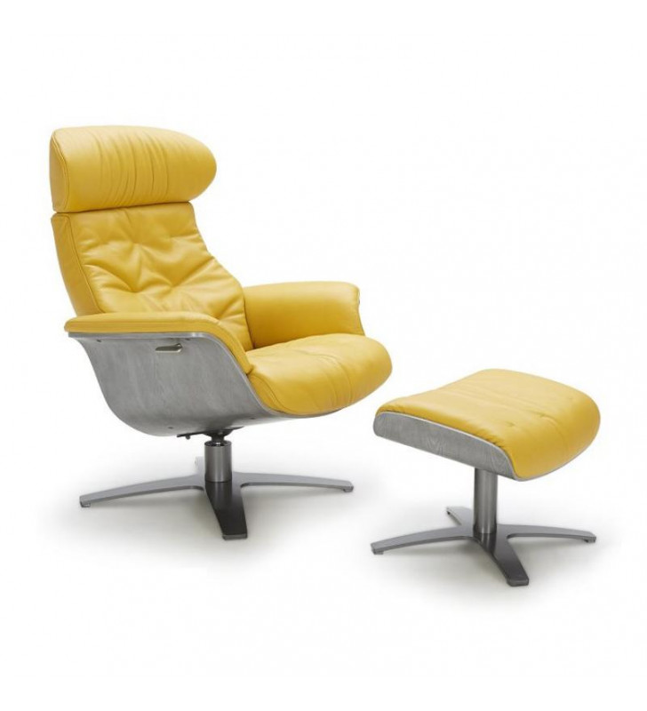 Premium Mustard Italian Leather Lounge Chair W/Ottoman 2Pcs Contemporary J&M Karma