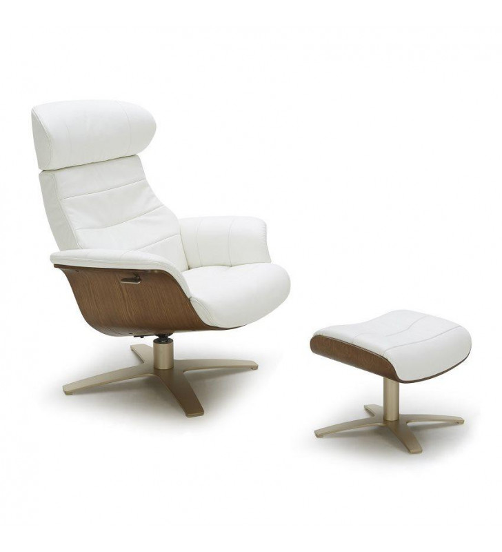 Premium White Italian Leather Lounge Chair W/Ottoman 2Pcs Contemporary J&M Karma