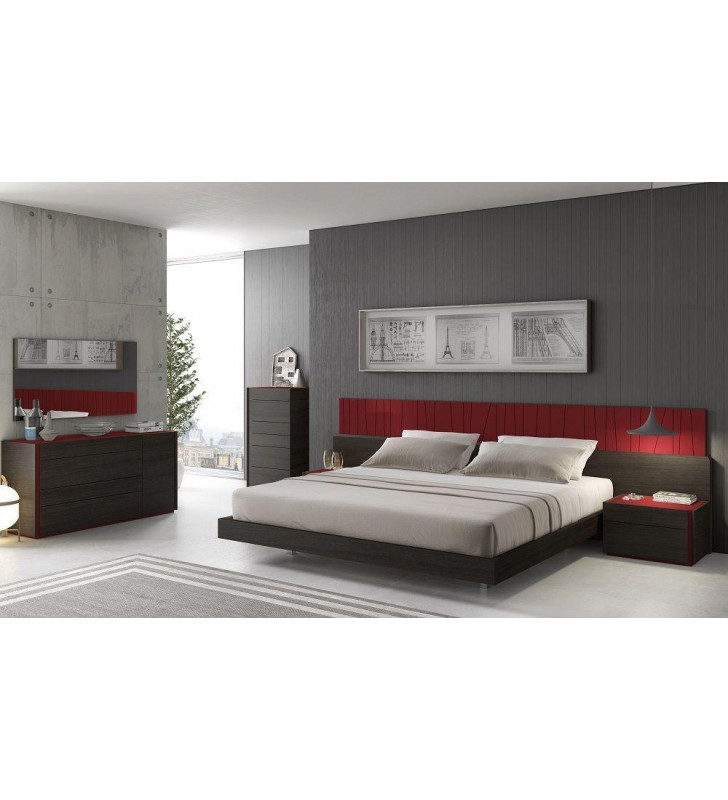 J&M Lagos Contemporary Light Grey Lacquer & Wenge Veneer Queen Bedroom Set 3Pcs