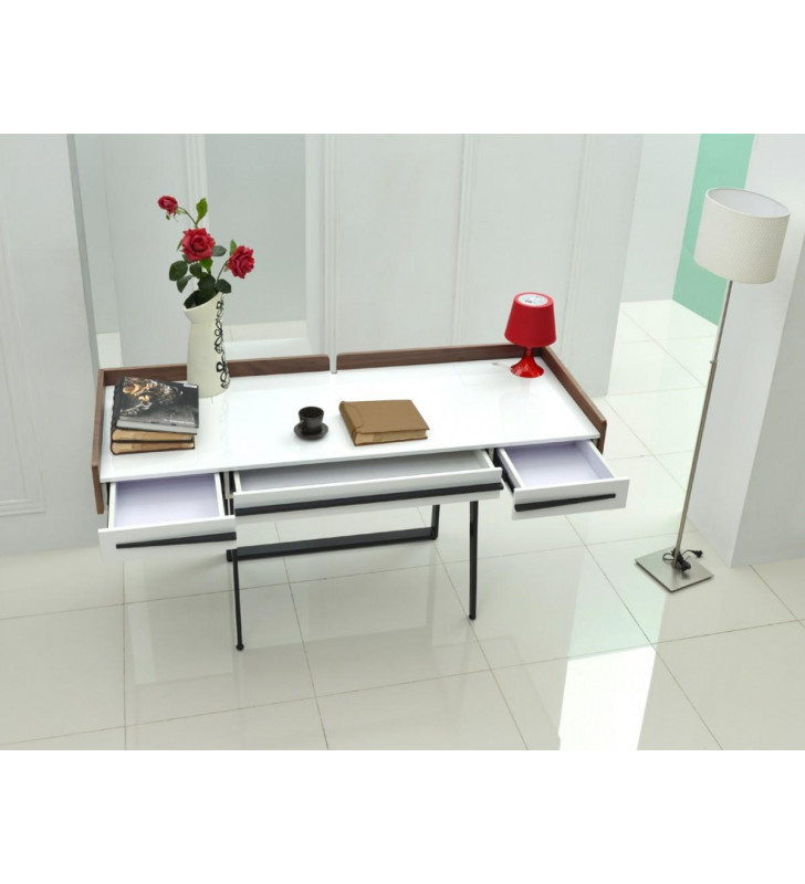 Home Office Computer Desk Glossy White & Walnut Branton VIG Nova Domus Modern 