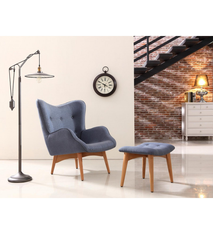 VIG Divani Casa Castaic Modern Blue Fabric Accent Chair & Ottoman