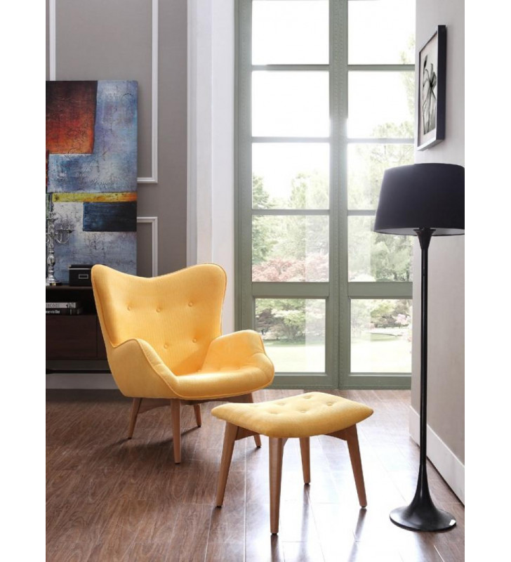 VIG Divani Casa Castaic Modern Yellow Fabric Accent Chair & Ottoman