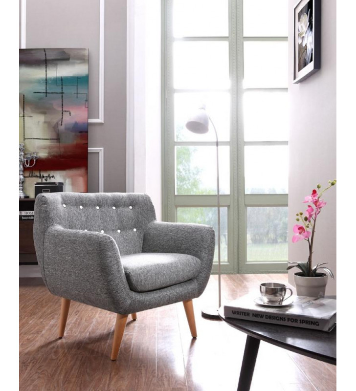 VIG Divani Casa Albany Modern Grey & White Fabric Accent Chair