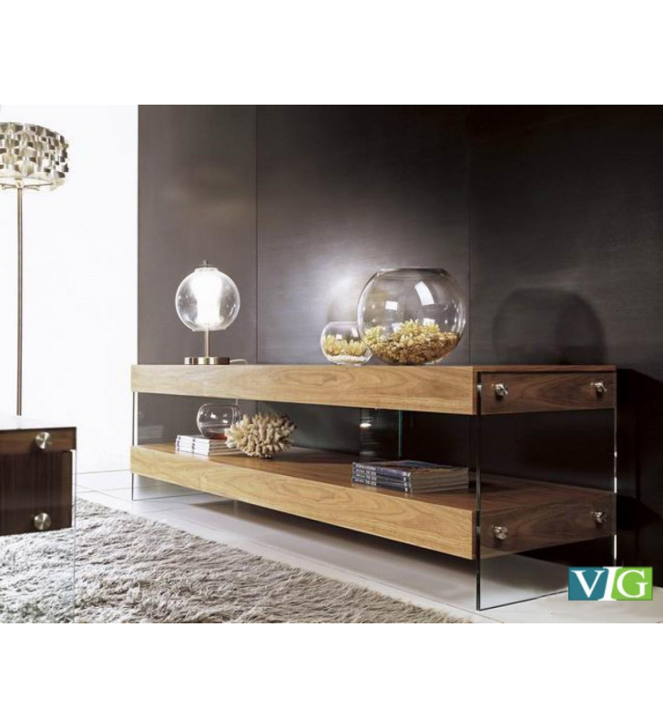VIG Modrest Aura Modern Walnut Floating TV Stand Contemporary