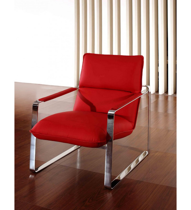 Red Leather Lounge Chair Set 2 Pcs VIG Divani Casa Dunn Contemporary Modern