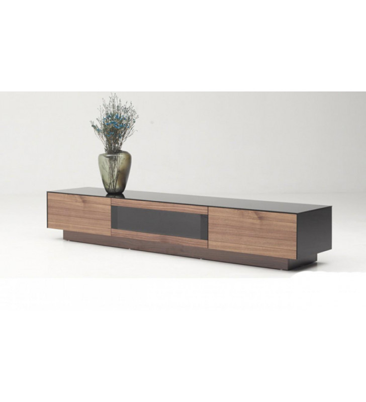 Tempered Glass & Walnut TV Stand VIG Modrest Darius Modern Contemporary