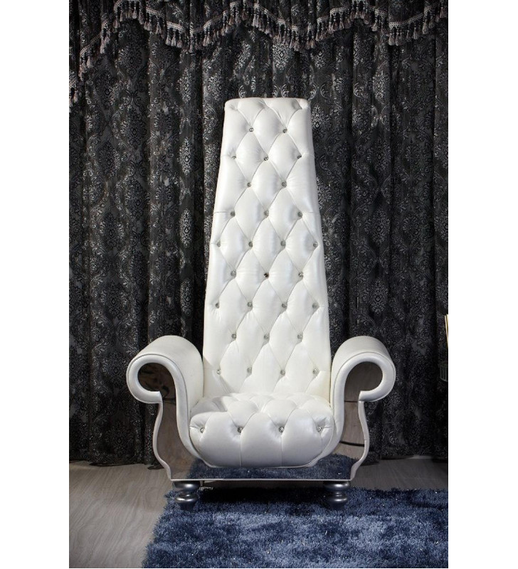 Luxury Pearl White Italian Leather Tall Chair Neo-Classical VIG Divani Casa Luxe