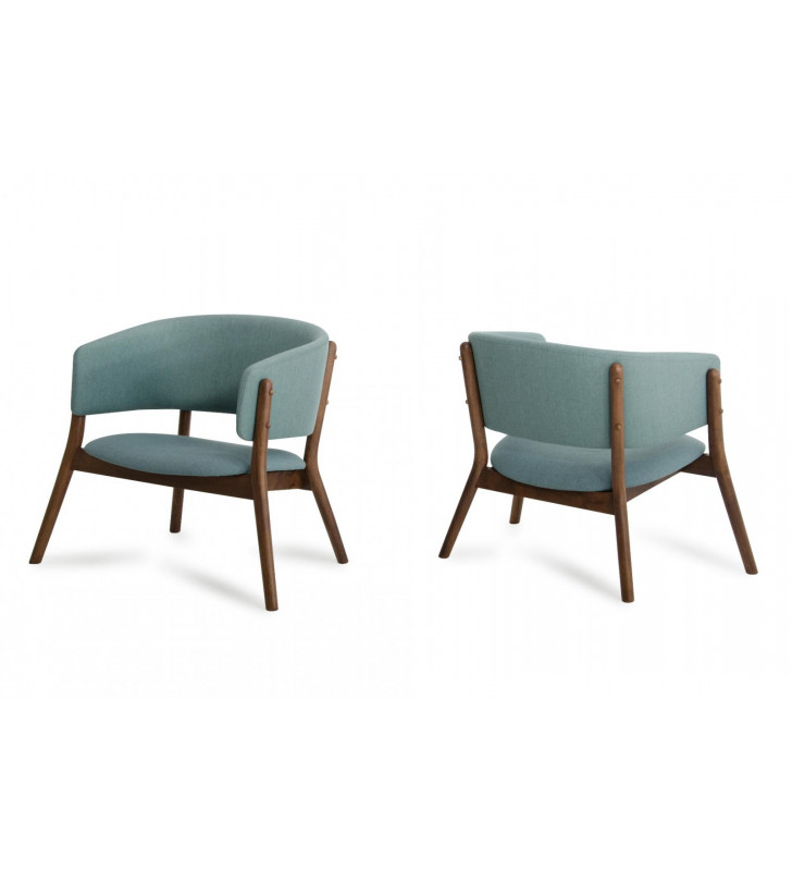 Blue Fabric & Walnut Accent Chair Set 2Pcs VIG Modrest Dante Modern Contemporary