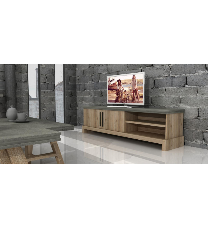 VIG Modrest Civic Modern Concrete & Acacia TV Stand Contemporary