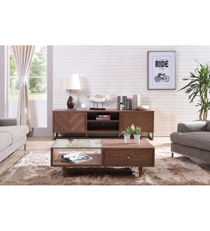Walnut TV Stand VIG Modrest Chevron Modern Contemporary