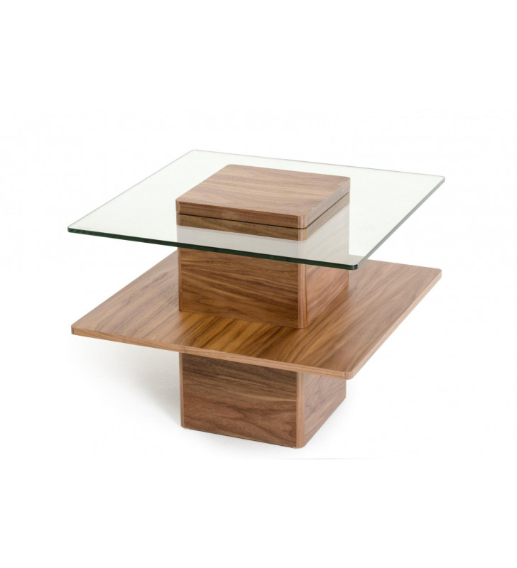 VIG Modrest Clarion Modern Walnut Glass End Table Contemporary