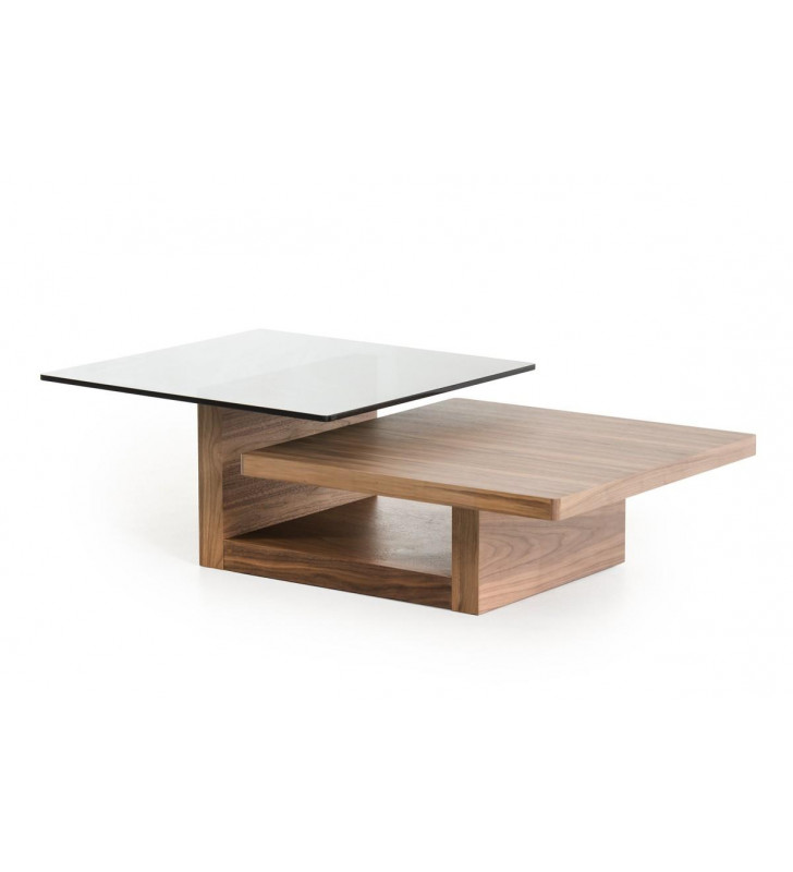 VIG Modrest Echelon Modern Walnut Smoked Glass Coffee Table
