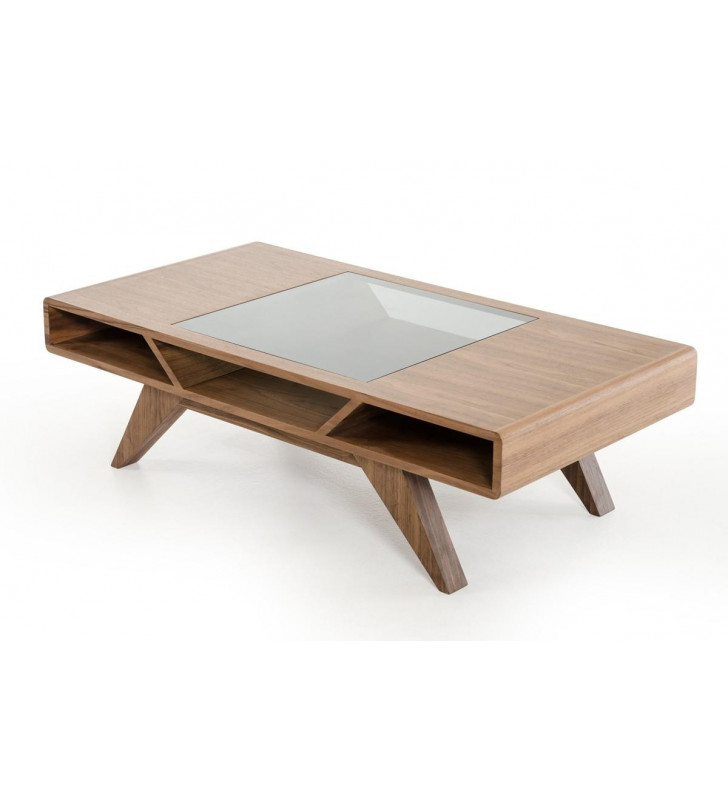 VIG Nova Domus Soria Walnut Veneer Tempered Glass Top Coffee Table Modern