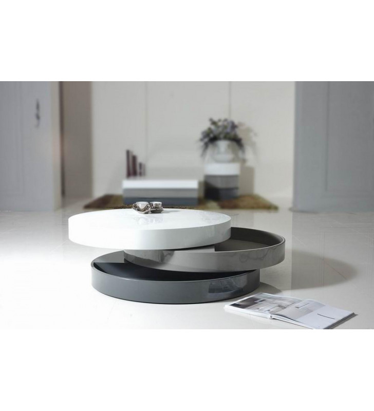 Lacquer 3-Tone Round Coffee Table VIG Modrest Trio-3 Contemporary