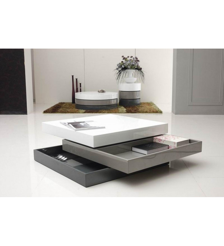 Lacquer 3-Tone Square Coffee Table VIG Modrest Trio-2 Contemporary Modern