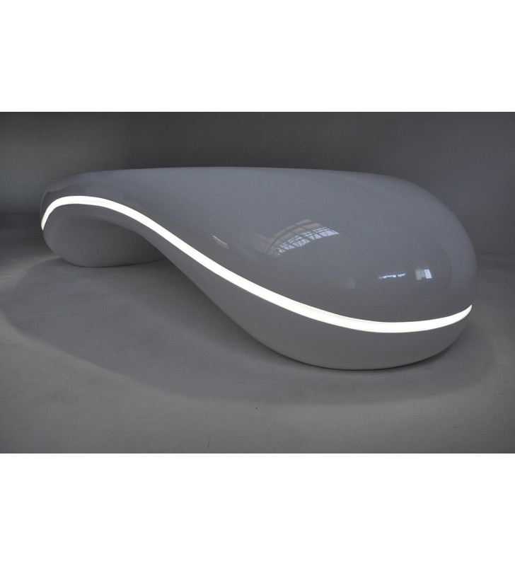 LED White High Gloss Coffee Table VIG Modrest Pebble Contemporary 