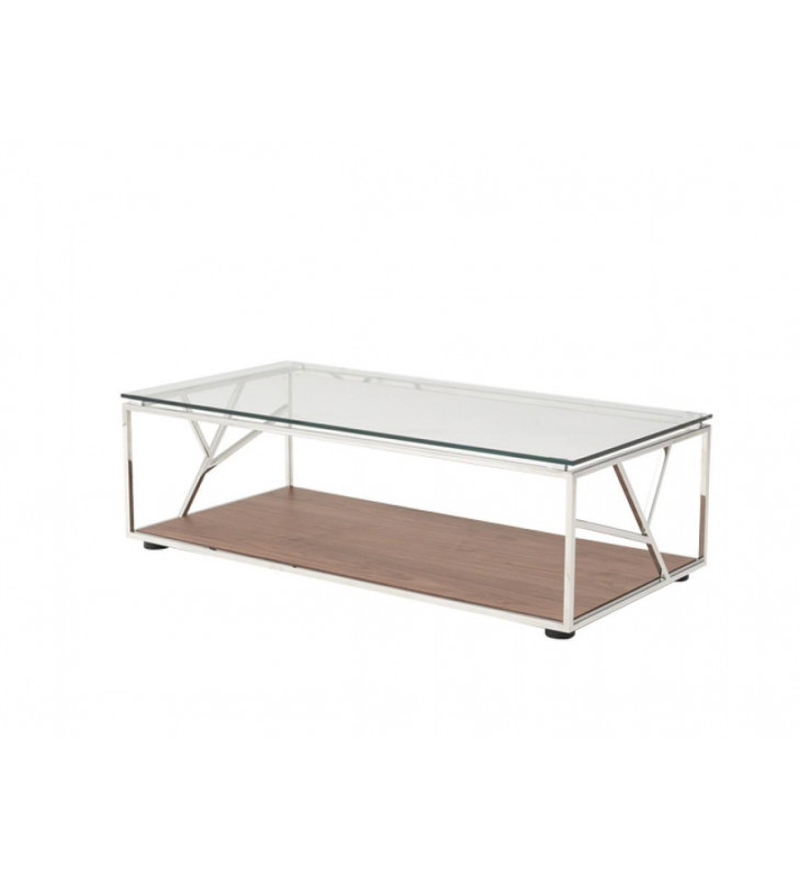 Tempered Glass & Walnut Coffee Table VIG Modrest Cressida Modern Contemporary