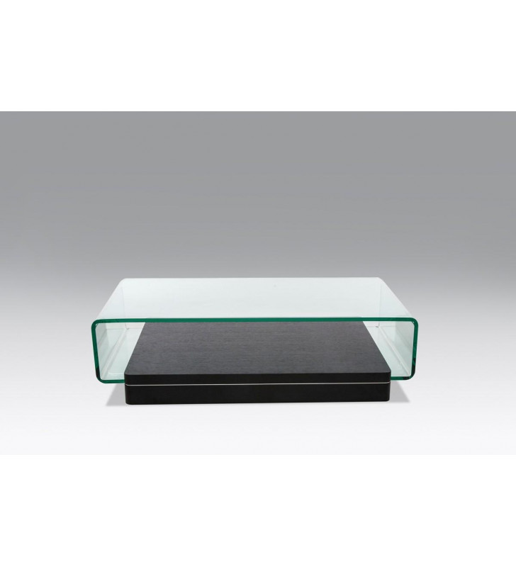VIG Modrest Vitro Glass and Oak Coffee Table Modern Contemporary
