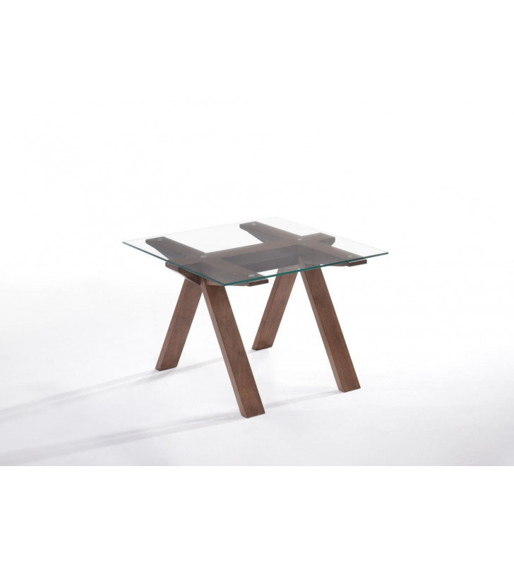Tempered Glass & Walnut End Table VIG Modrest Maddox Modern Contemporary
