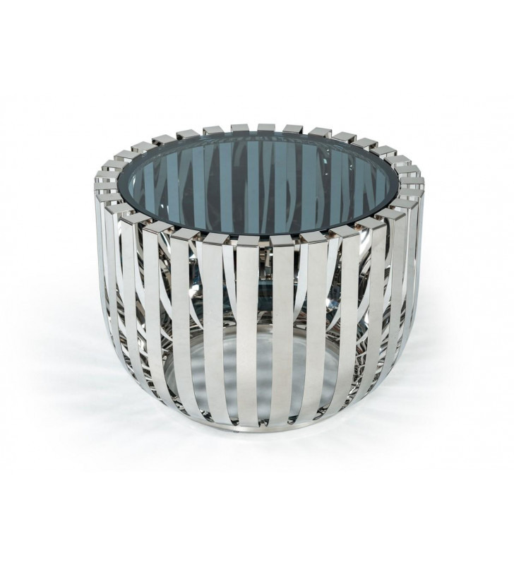 Stainless Steel End Table w/ Glass Top VIG  Modrest Cage Modern Contemporary