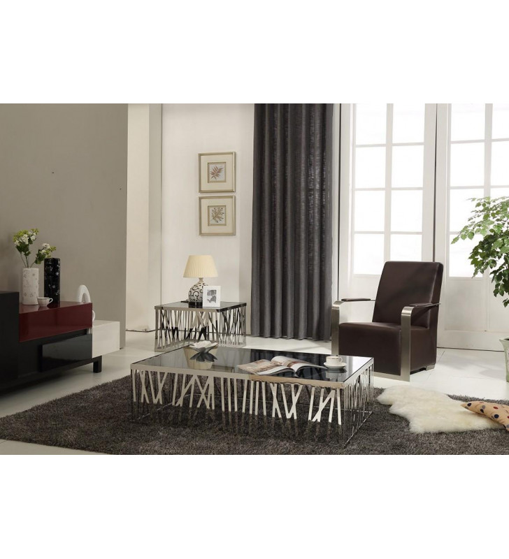 Stainless Steel Coffee Table VIG Modrest Bamboo Contemporary 