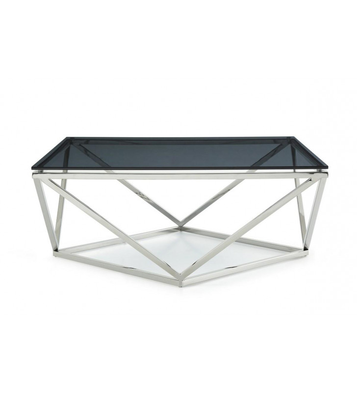 Smoked Glass & Stainless Steel Coffee Table VIG Modrest Vector Modern 