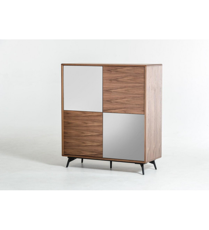VIG Modrest Kennedy Walnut Mirrored Doors Square Buffet Contemporary Modern
