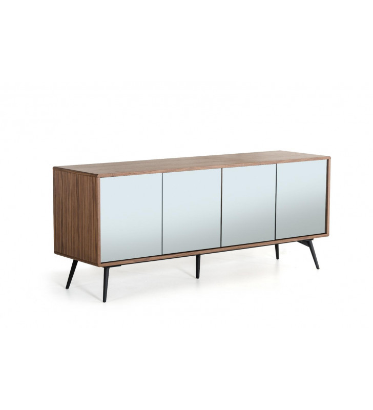 VIG Modrest Kennedy Walnut Buffet Mirrored Doors Modern Contemporary
