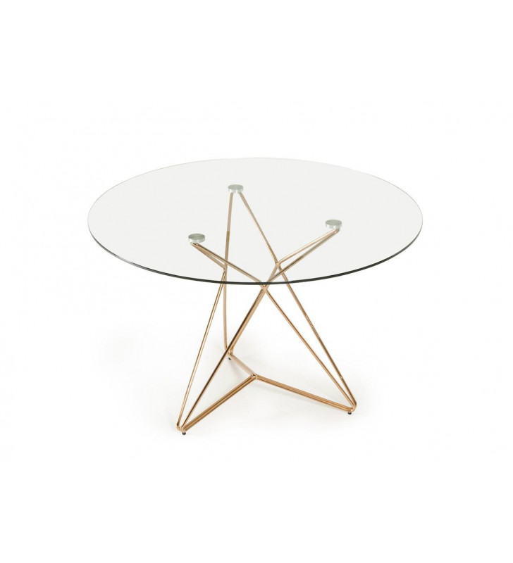 Tempered Glass Round Dining Table Steel Base VIG Modrest Ashland Modern
