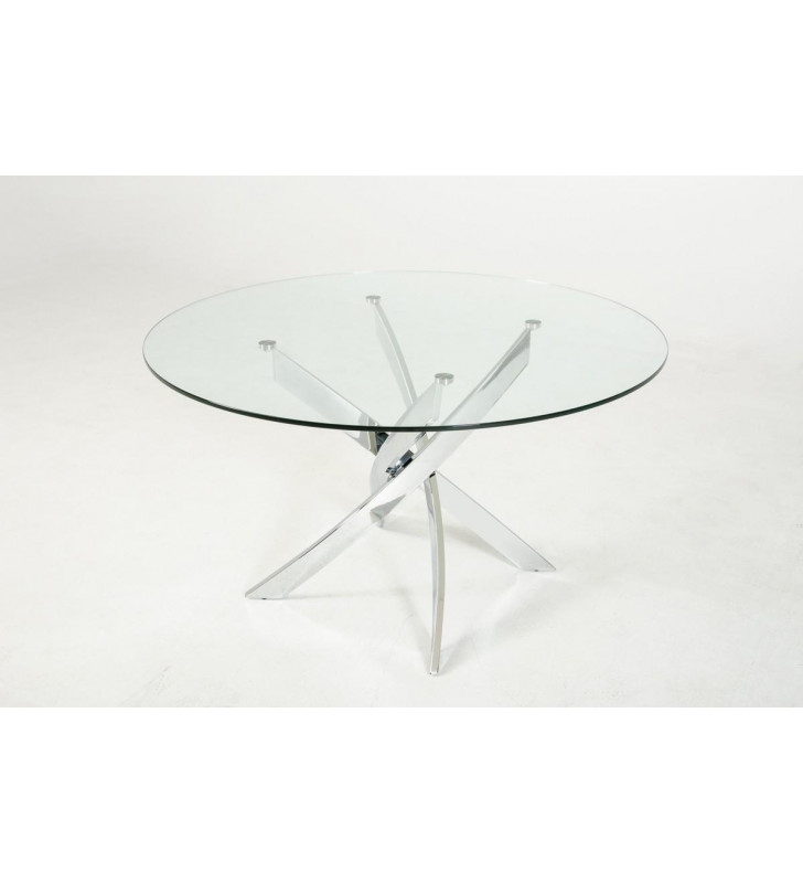 Round Glass Dining Table Chrome Legs VIG Modrest Pyrite Modern Contemporary