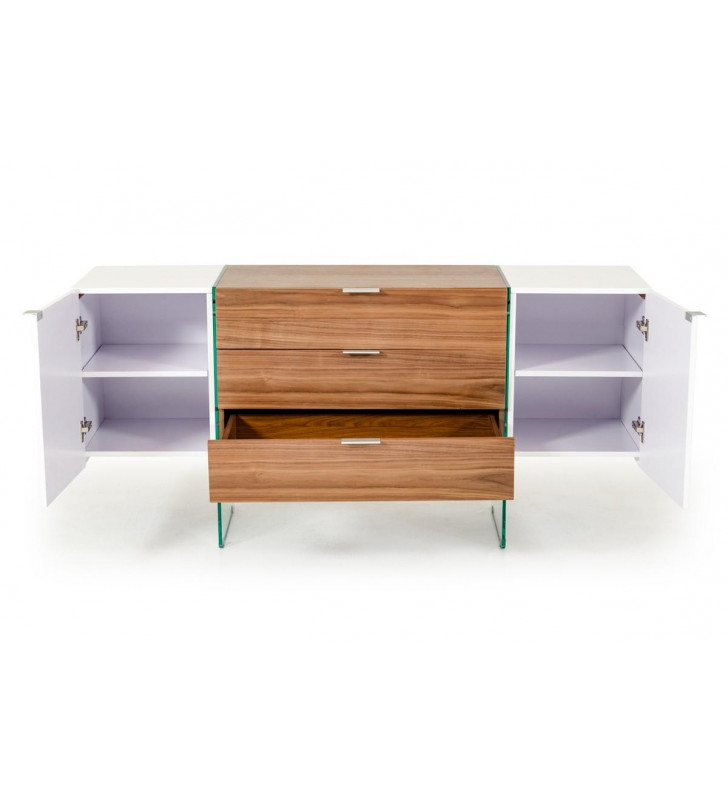VIG Modrest Sven White & Walnut Floating Buffet Contemporary Modern
