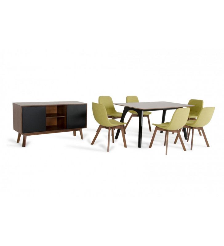 VIG Modrest Laken Modern Walnut Green Tea Dining Set w/Buffet 8Pcs Contemporary