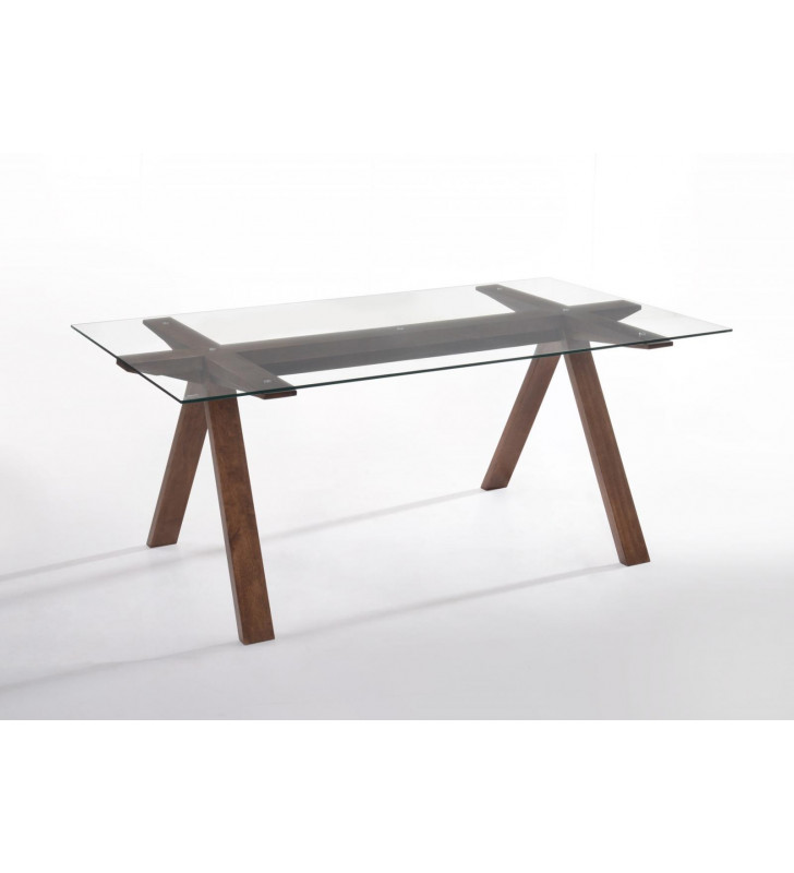 Glass Top & Walnut Dining Table  VIG Modrest Maddox Modern Contemporary