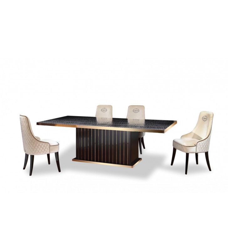 Black Crocodile & Rosegold Dining Table VIG A&X Talin Modern Contemporary 