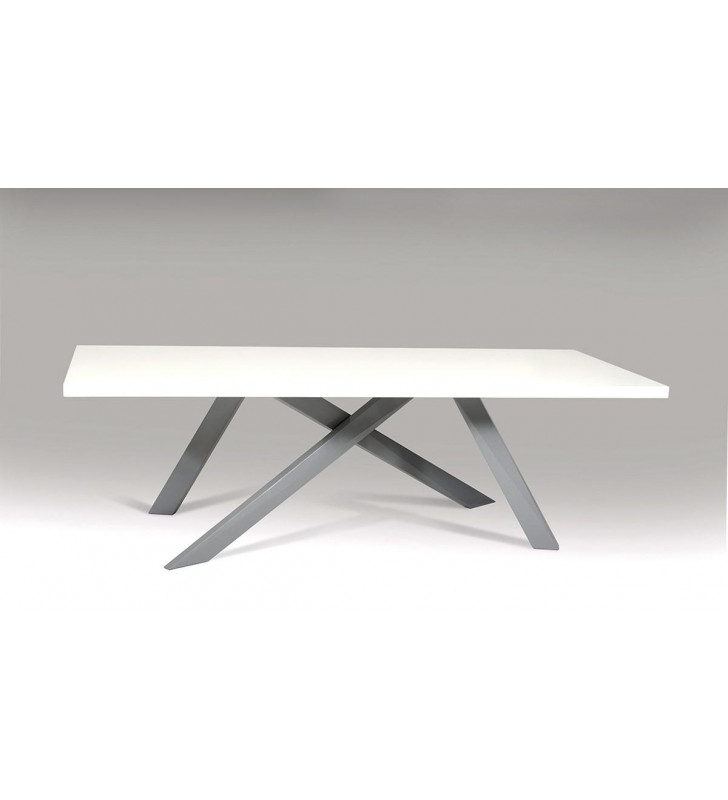Glossy White Grey Dining Table VIG Modrest Vanguard  Modern Contemporary