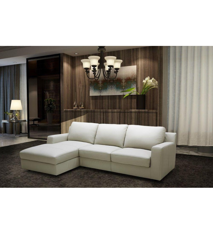 Light Grey Italian Leather Sectional Sleeper Sofa LHC Contemporary J&M Lauren 