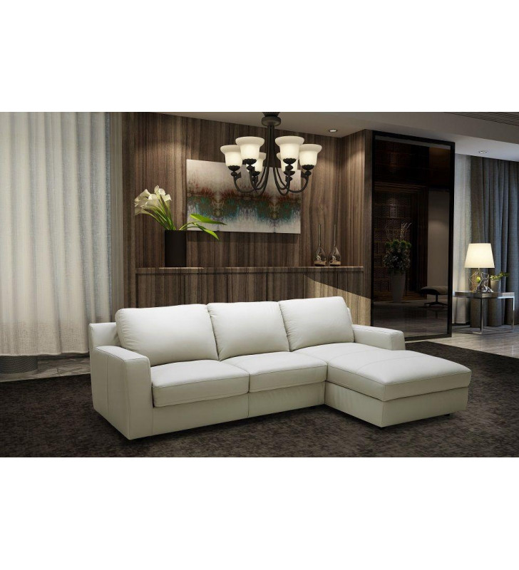 Light Grey Italian Leather Sectional Sleeper Sofa RHC Contemporary J&M Lauren 