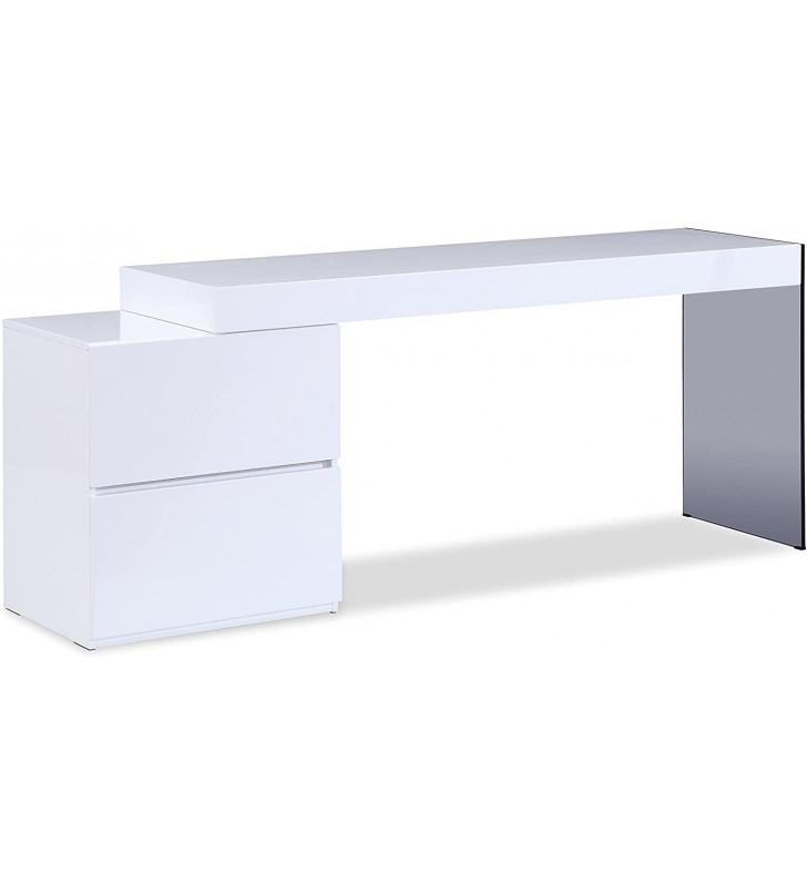 Home Office Computer Desk Glossy White & Glass J&M Mia Contemporary Modern