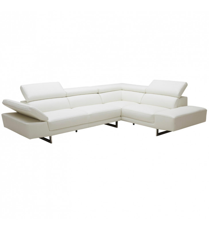 White Italian Leather & Adjustable Headrests Sectional RHC Modern J&M 1717