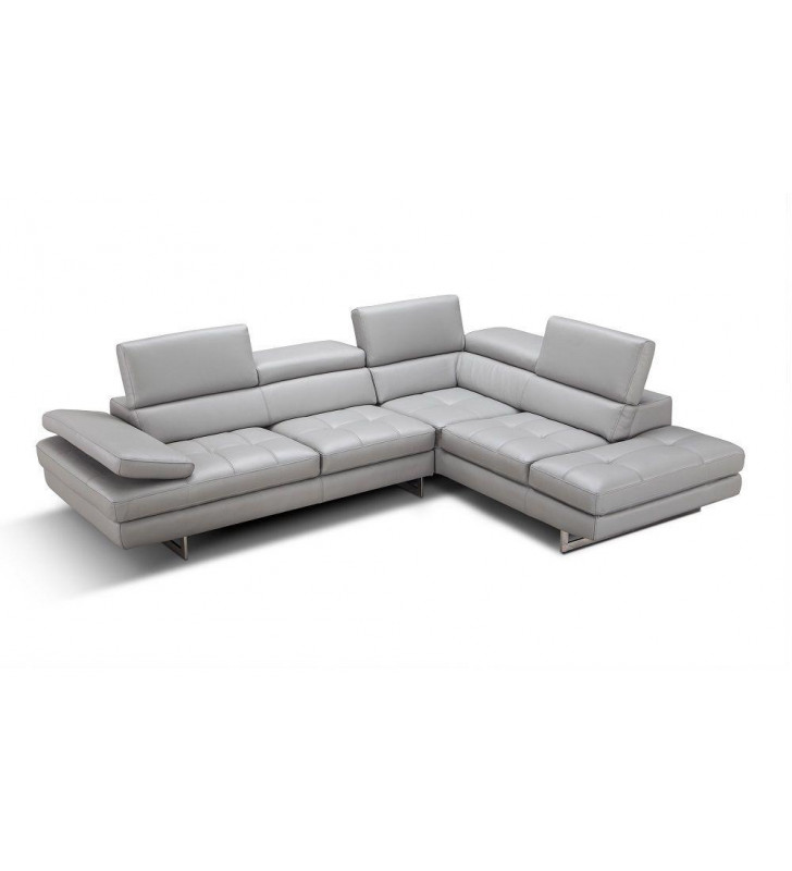 J&M Aurora Modern Grey Italian Leather Adjustable Headrests Sectional Sofa RHC