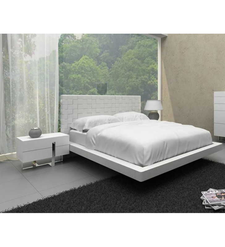 VIG Modrest Voco White Leather Pattern Headboard Queen Bedroom Set 2Pcs Modern