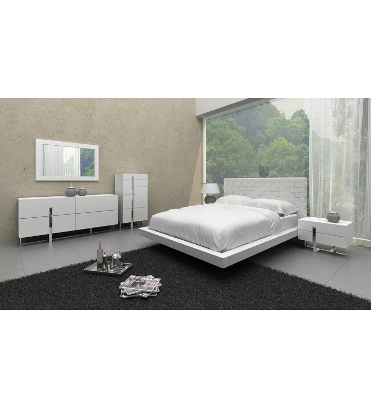 VIG Modrest Voco White Leather Pattern Headboard King Size Bedroom Set 6Pcs