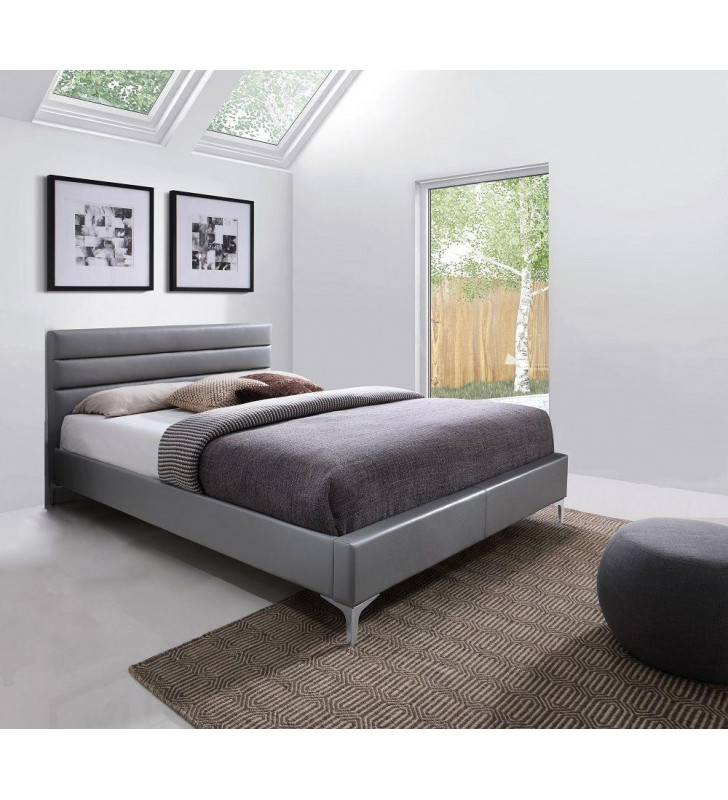J&M Nario Contemporary Grey Eco Leather Uphlostered Queen Size Platform Bed 