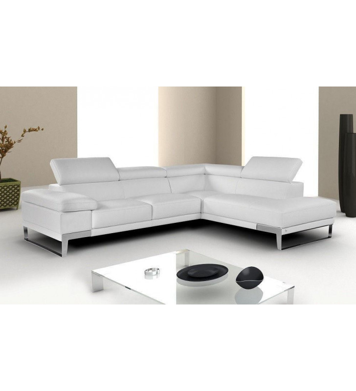 White Top Grain Italian Leather Sectional Sofa RHC Modern J&M Nicoletti 